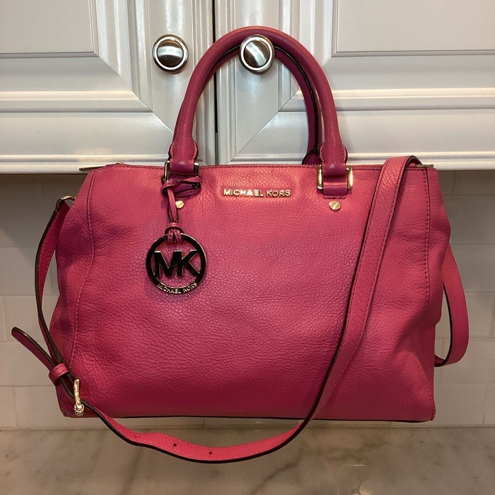 Michael Kors Bag Purse Handbag Pocketbook Leather Sutton Satchel Crossbody Pink